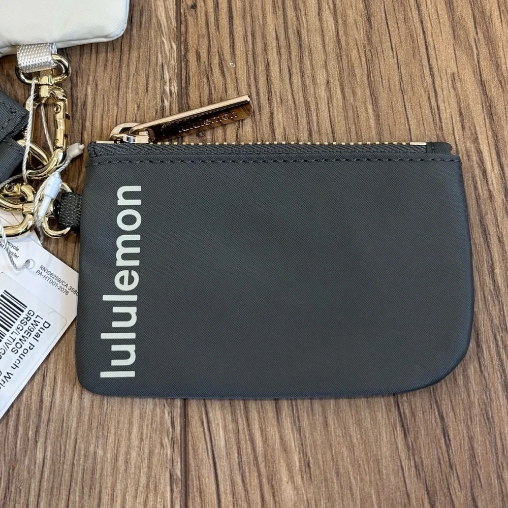 NWT Lululemon Dual Pouch Wristlet In Grey Sage/Light Ivory/Gold